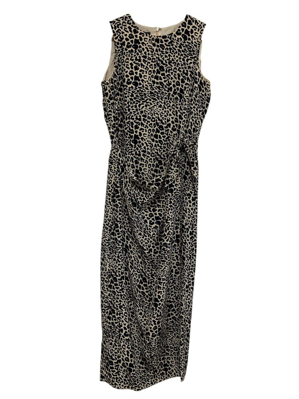 Spenser Jeremy Silk Sleeveless Leopard Print Midi Dress Wrap Detail Size 10